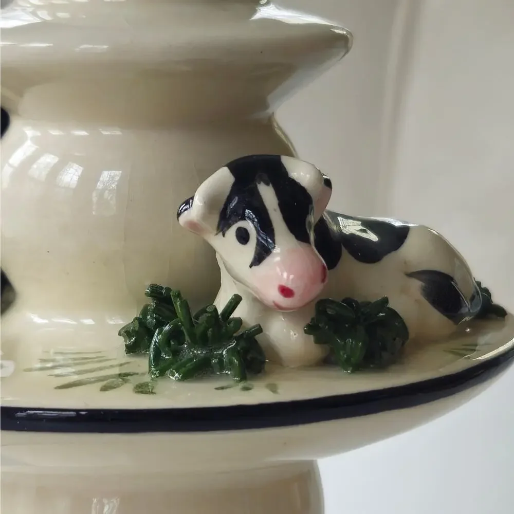 Rare Vintage 1990s L.A. Ceramics Hand-Painted Cow Cottagecore Candle Holder